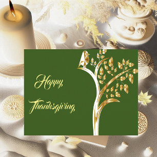 Guld Bird Livets träd Fall Happy thanksgiving Roli Helg Vykort