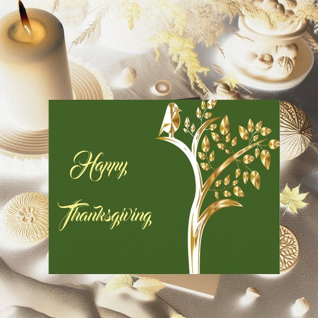 Guld Bird Livets träd Fall Happy thanksgiving Roli Helg Vykort (Gold Bird Tree Of Life Fall Happy Thanksgiving Fun Holiday Postcard)