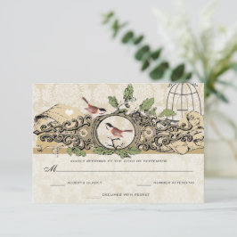 Guld Birdcage Damask Acorn Vintage Love birds OSA Kort