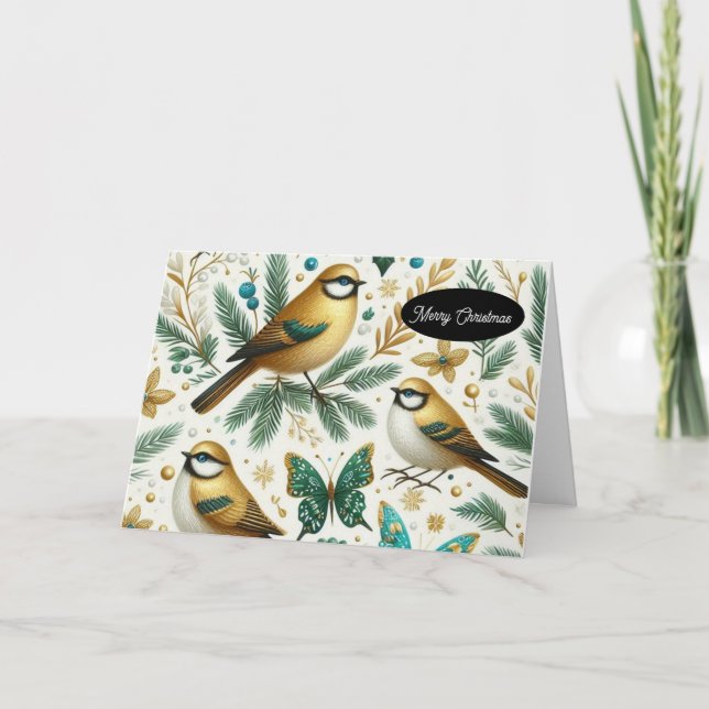 Guld Birds and Emerald Butterfly Helgkort (Framsida)