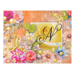 Guld Birds Blommigt Garden Rosa Gul ros Pearls Anteckningsblock
