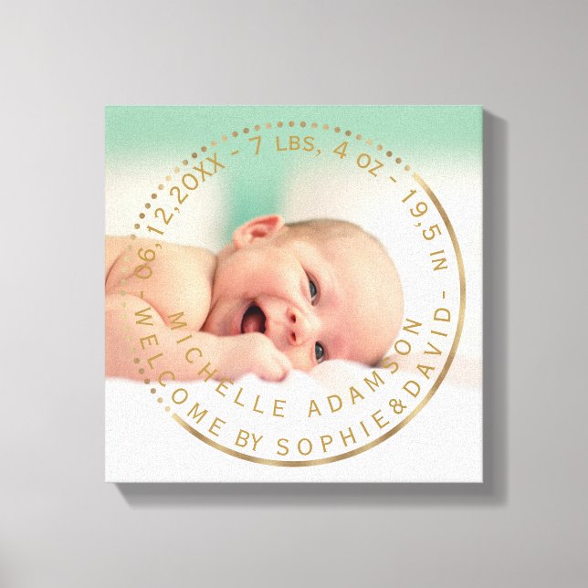 Guld Birth Notice KeepsakGemstone Photo Canvastryck (Framsida)