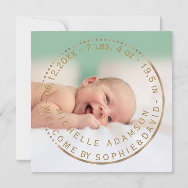Guld Birth Notice KeepsakGemstone Photo Meddelande (Framsida)