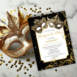 Guld Birthday MasqueraParty Inbjudningar
