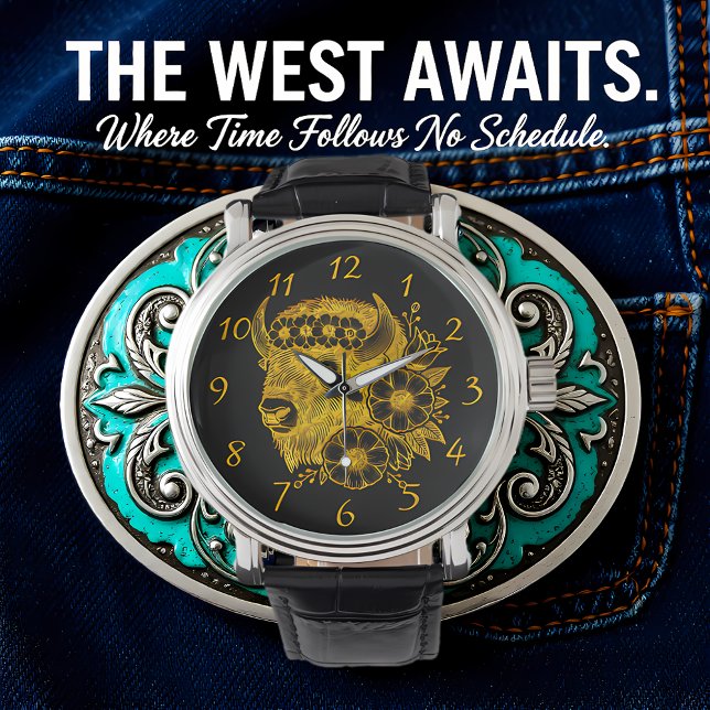 Guld Bison adorated with Flowers and Foliage Armbandsur (Skapare uppladdad)