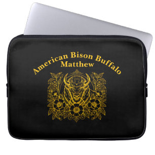 Guld Bison bland blommor Laptop Fodral