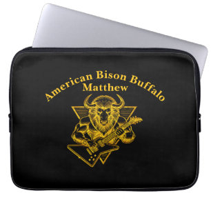 Guld Bison Buffalo rockar på gitarr Laptop Fodral