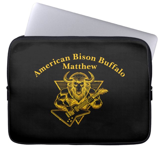 Guld Bison Buffalo rockar på gitarr Laptop Fodral (Framsidan)