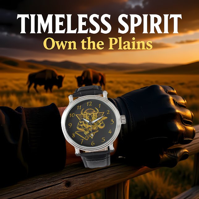 Guld Bison Buffalo Rocking ut på Guitar Armbandsur (Skapare uppladdad)