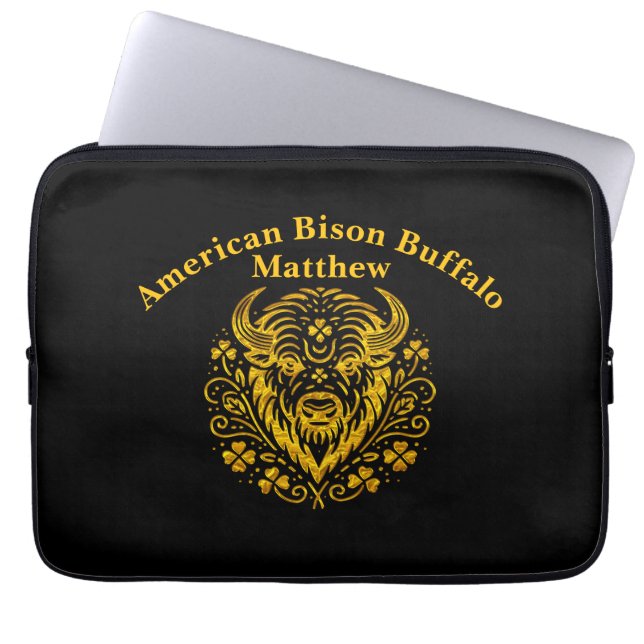 Guld Bison Med Blommig Design Laptop Fodral (Framsidan)