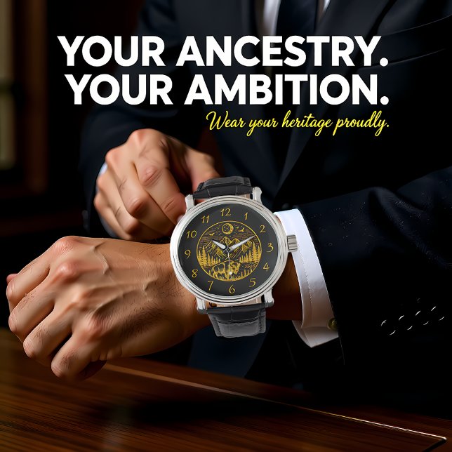 Guld Bison Roaming under ett bergsområde i Moonlit Armbandsur (Skapare uppladdad)