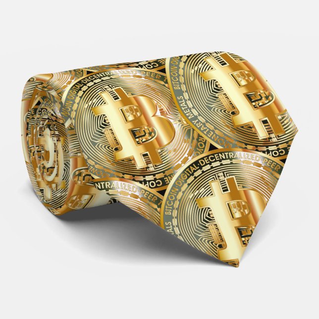 Guld Bitcoin kryptovaluta mönster kraft  Slips (Rullad)