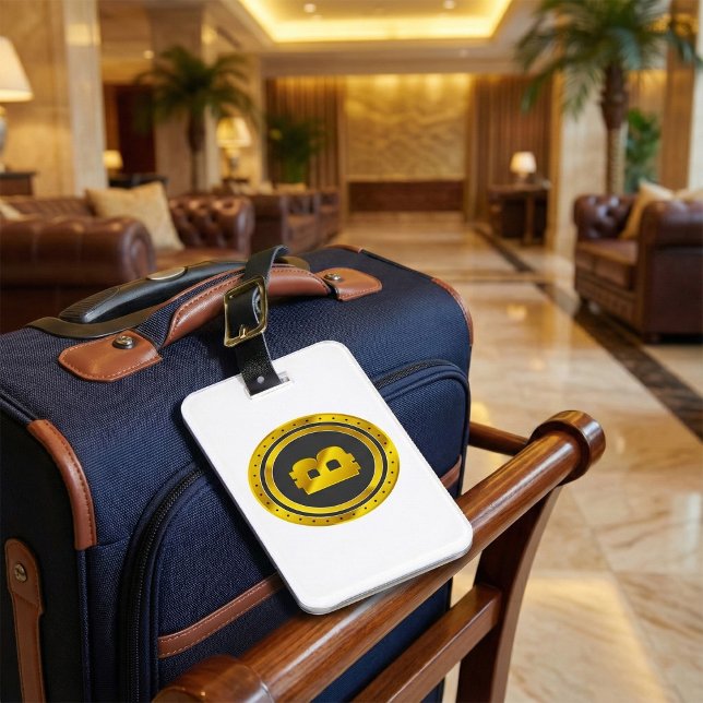 Guld Bitcoin-symbol Digital Valuta Bagagebricka (Skapare uppladdad)