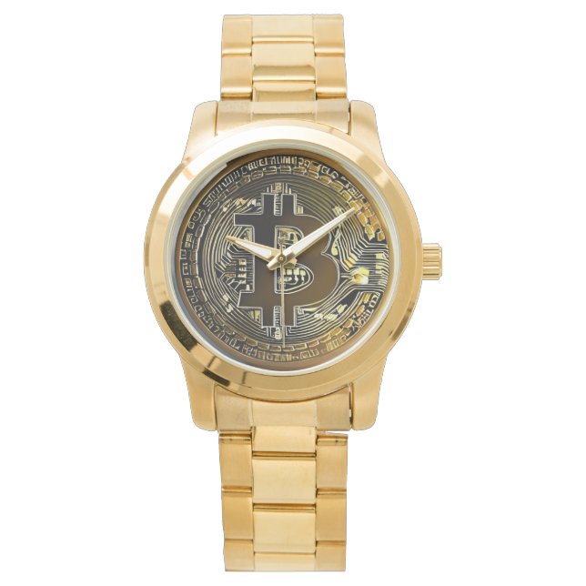 Guld Bitcoin Watch for Man Armbandsur (Framsida)