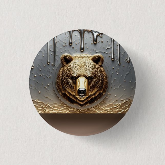 Guld Björn Relief Med Metall Dropp Effekt 🐻 Knapp (Framsida)