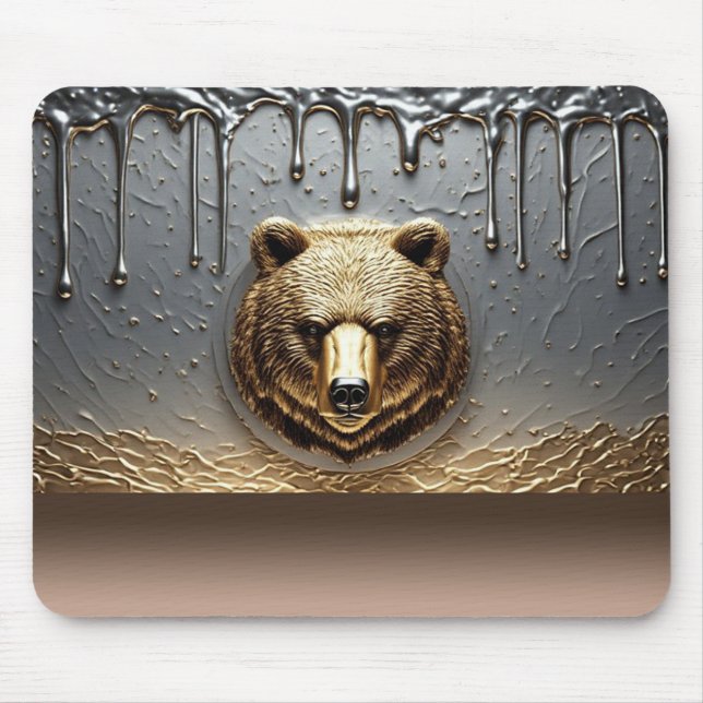 Guld Björn Relief Med Metall Dropp Effekt 🐻 Musmatta (Framsidan)