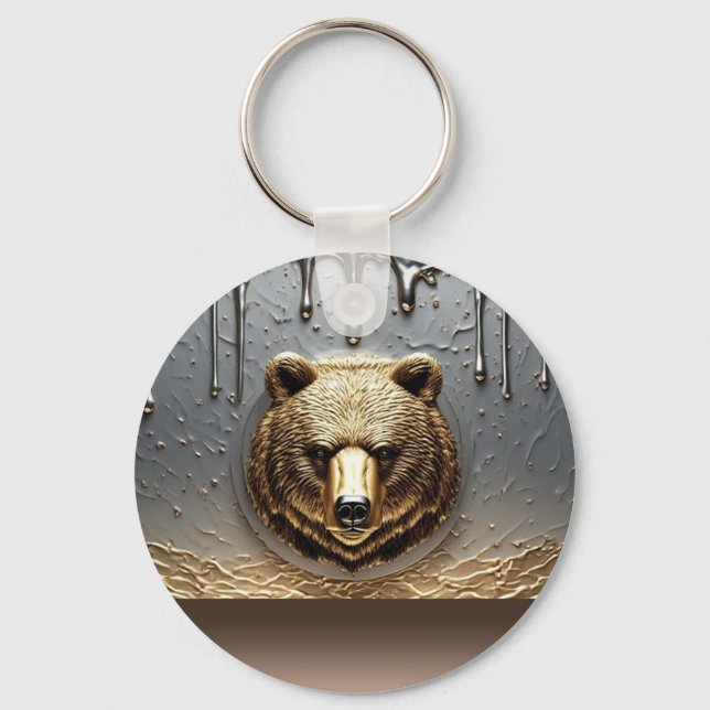 Guld Björn Relief Med Metall Dropp Effekt 🐻 Nyckelring (Framsida)
