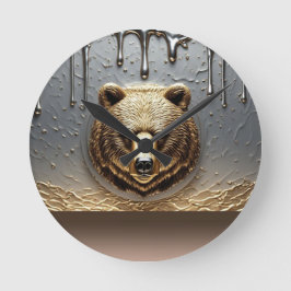 Guld Björn Relief Med Metall Dropp Effekt 🐻 Rund Klocka