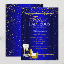 Guld Blå 50 Fantastisk Födelsedags champagnefest Inbjudningar