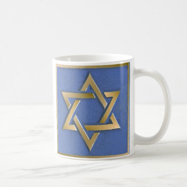 Guld Blå David Stjärna Konstblock Kaffe Mugg (Höger)
