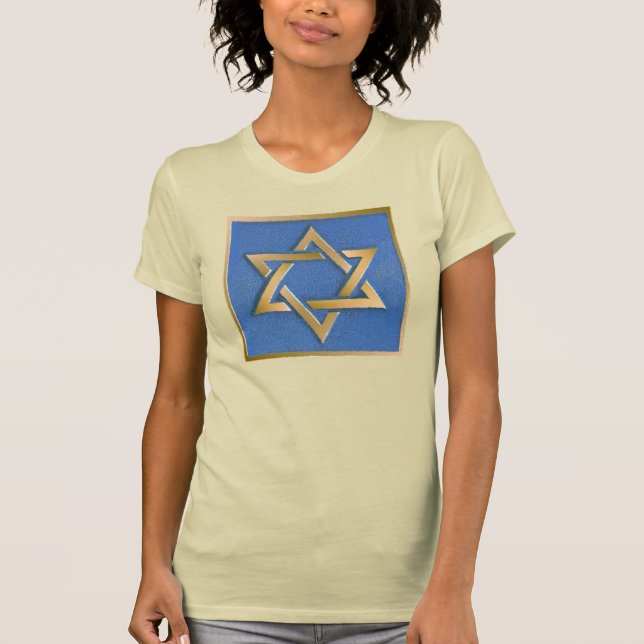 Guld Blå Davidsstjärna Konstpanel T-Shirt (Framsida)