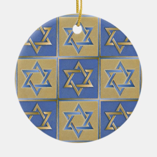 Guld Blå Davidsstjärna Konstpaneler Julgransprydnad Keramik (Framsidan)