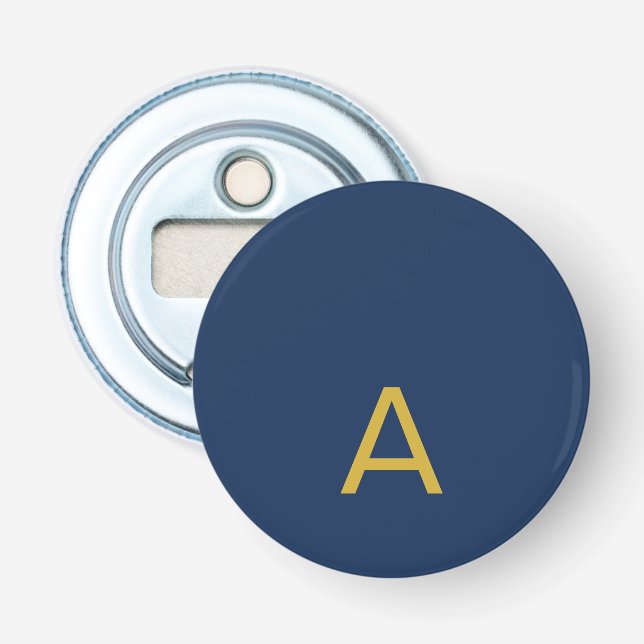 Guld & Blå Färg Monogram Professionell Initial  Flasköppnare (Framsidan)