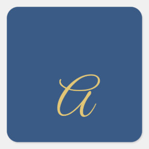 Guld & Blå Färg Monogram Professionell Initial Fyrkantigt Klistermärke