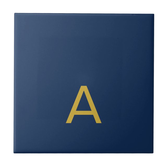 Guld & Blå Färg Monogram Professionell Initial  Kakelplatta (Framsidan)
