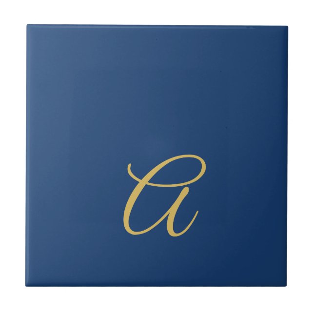 Guld & Blå Färg Monogram Professionell Initial Kakelplatta (Framsidan)