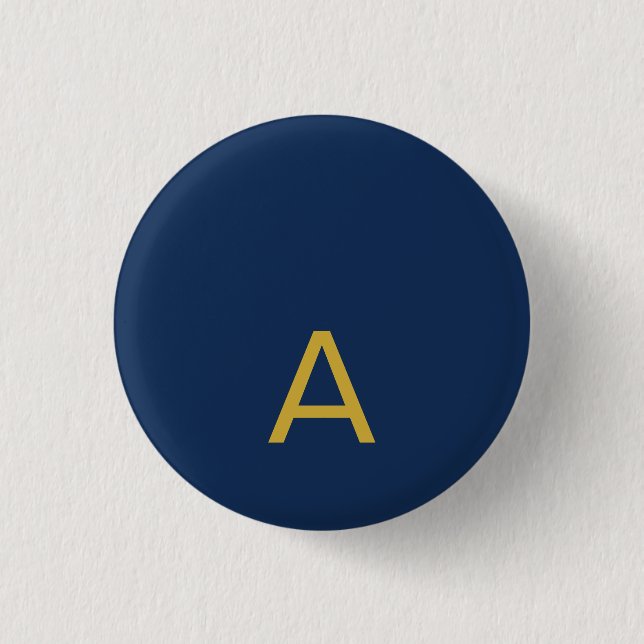 Guld & Blå Färg Monogram Professionell Initial Knapp (Framsida)