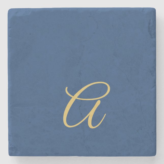 Guld & Blå Färg Monogram Professionell Initial Stenunderlägg (Framsidan)