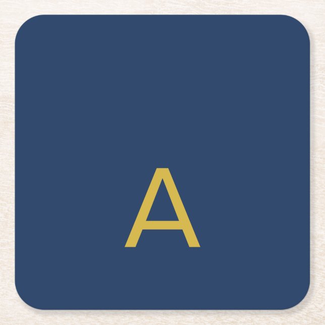 Guld & Blå Färg Monogram Professionell Initial  Underlägg Papper Kvadrat (Framsidan)