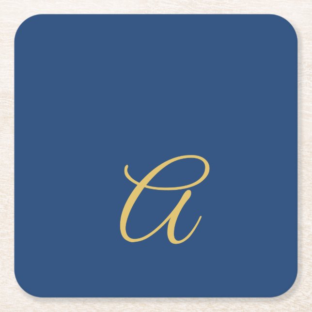 Guld & Blå Färg Monogram Professionell Initial Underlägg Papper Kvadrat (Framsidan)