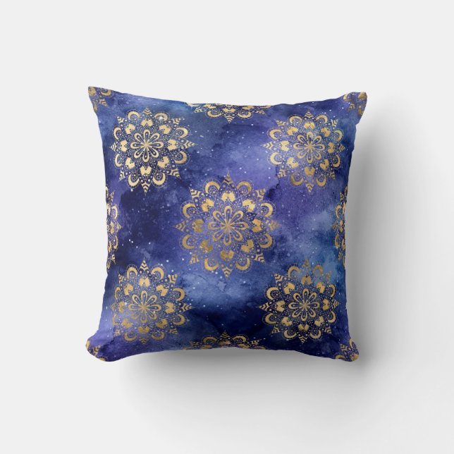 Guld & Blå Galaxy Dharma Mandala Mönster Kudde (Framsida)