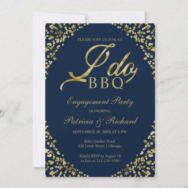 Guld Blå Jag Gör BBQ Förlovningsfest Inbjudan (Framsida)