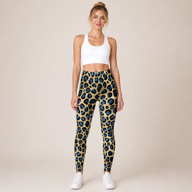 Guld Blå Leopard Leggings (Skapare uppladdad)