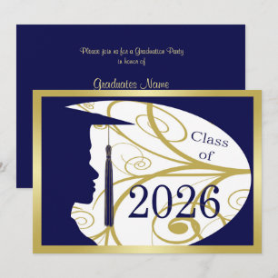 Guld/Blå manssilhuett 2026 examensfest Inbjudningar