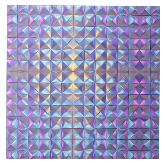 Guld, Blå och Lila Iridescent Geometrisk 2 Kakelplatta (Framsidan)