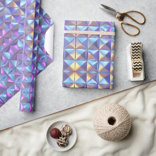 Guld, Blå och Lila Iridescent Geometrisk 2 Presentpapper (Hantverk)