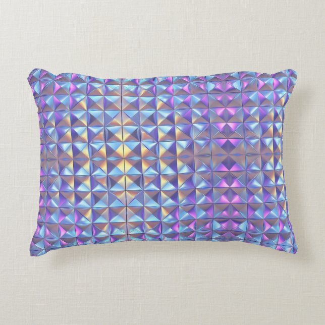 Guld, Blå och Lila Iridescent Geometrisk 2 Prydnadskudde (Framsidan)
