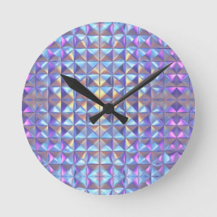 Guld, Blå och Lila Iridescent Geometrisk 2 Rund Klocka