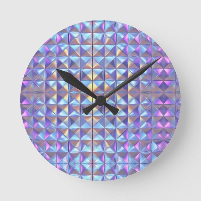 Guld, Blå och Lila Iridescent Geometrisk 2 Rund Klocka (Framsida)