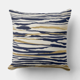 guld blå och vit abstrakt rand kudde