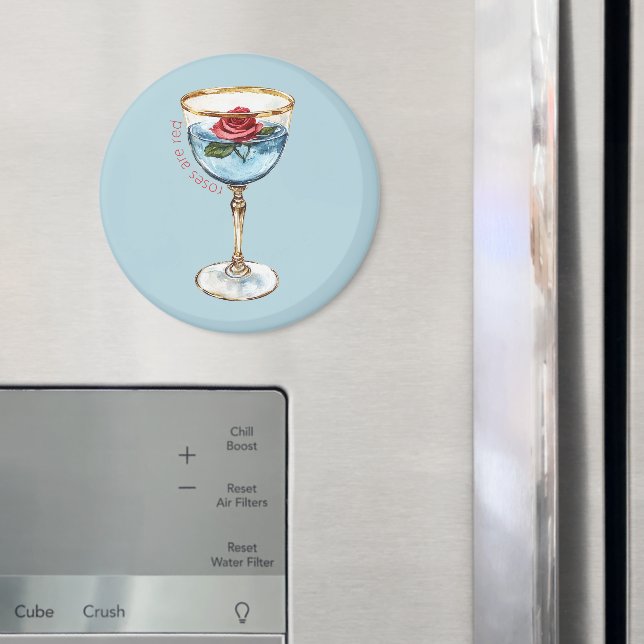 Guld Blå Röd Ros Blomma Glas Dricka Magnet (In Situ (Fridge))