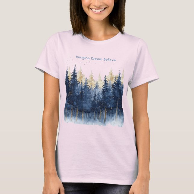 Guld Blå Träd Föreställ Dig Dröm Tro   T Shirt (Framsida)