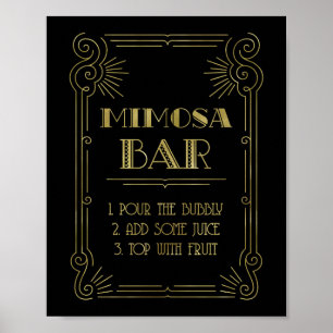Guld Black 1920-talets Art Deco Mimosa Pub Sign Br Poster