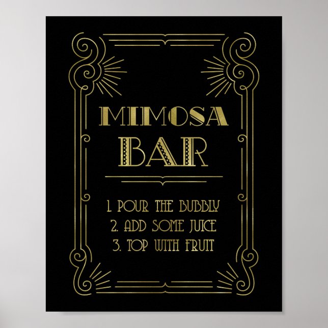 Guld Black 1920-talets Art Deco Mimosa Pub Sign Br Poster (Framsidan)