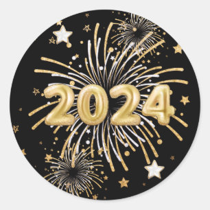 Guld Black 2024 Nyår Party Runt Klistermärke