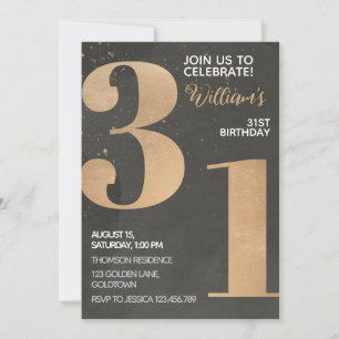 Guld Black 31a Birthday-inbjudan Inbjudningar
